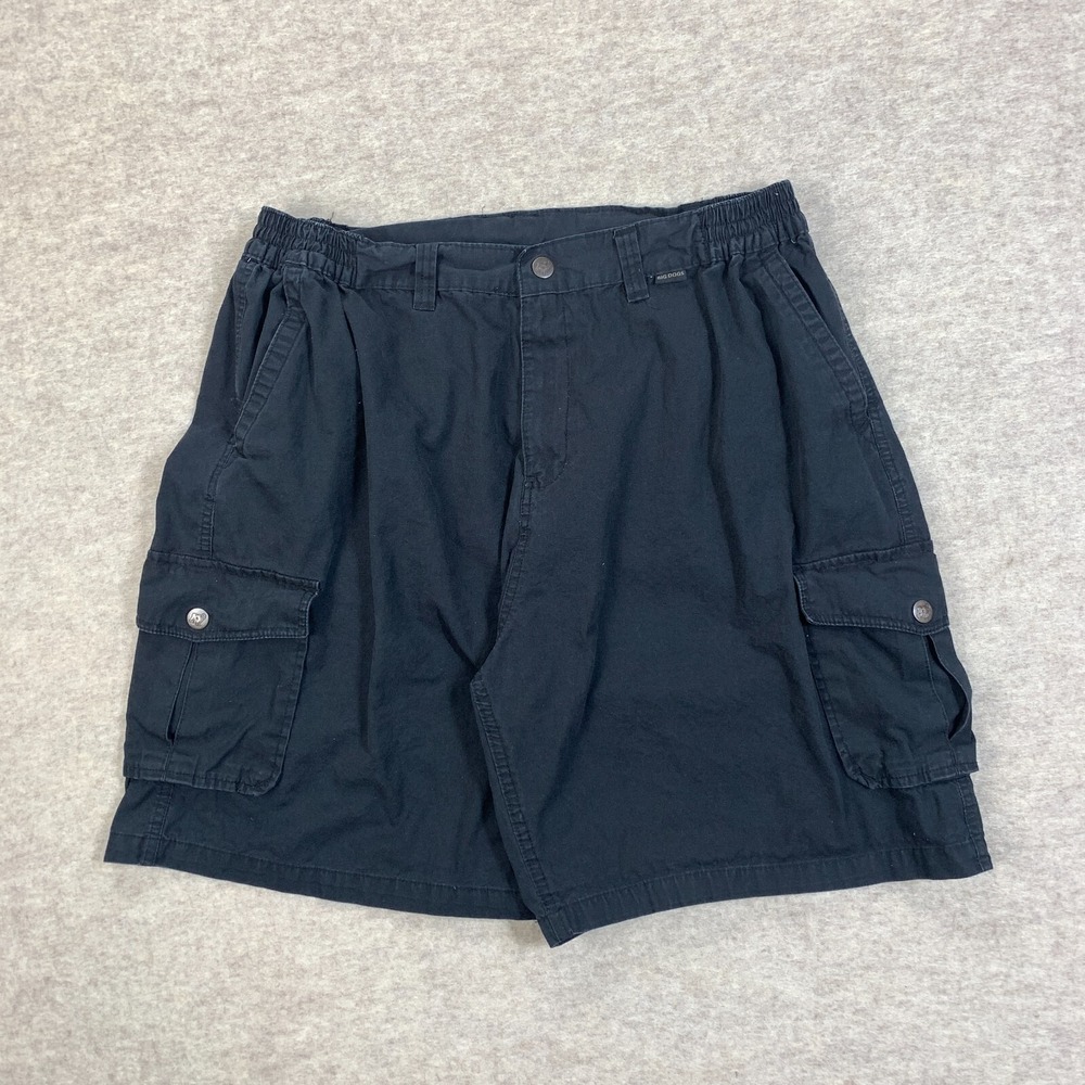 Vintage Big Dogs Shorts Mens 1X Black Cargo Bermuda 9"‎  Elastic Waist Baggy Y2K